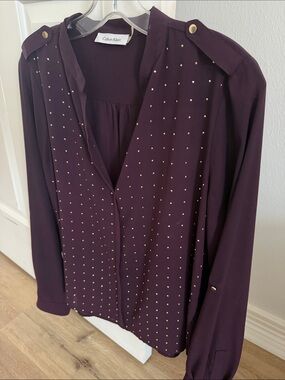 Calvin Klein Plum Long-Sleeve Studded Blouse